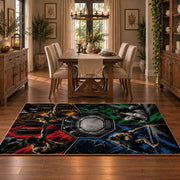 Four Panel Wrestling Arena Area Rug styled in a dining room
