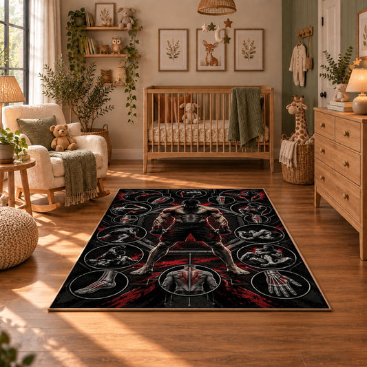 Shadow Fighter Crest Area Rug styled in a cozy nursery