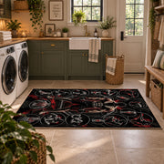 Shadow Fighter Crest Area Rug styled in a modern laundry room