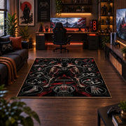 Shadow Fighter Crest Area Rug styled in a gaming room