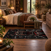Shadow Fighter Crest Area Rug styled in a main bedroom