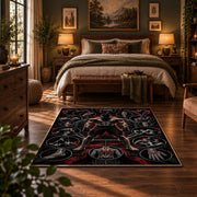 Shadow Fighter Crest Area Rug styled in a bedroom corner