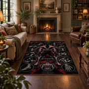 Shadow Fighter Crest Area Rug styled in a living room