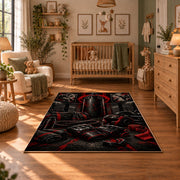 Red Hooded Arena Fighter Area Rug styled in a cozy nursery