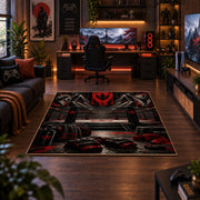 Championship Belt and Ring Area Rug styled in a gaming room