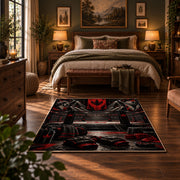 Championship Belt and Ring Area Rug styled in a bedroom corner