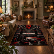 Championship Belt and Ring Area Rug styled in a living room