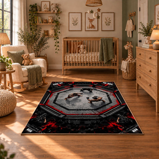 Gothic Octagon Portrait Area Rug styled in a cozy nursery