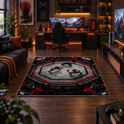 Gothic Octagon Portrait Area Rug styled in a gaming room