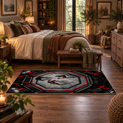 Gothic Octagon Portrait Area Rug styled in a main bedroom