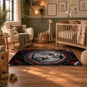 Gothic Octagon Portrait Area Rug styled in a nursery room
