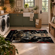 Battle Cry Wrestling Portrait Area Rug styled in a modern laundry room