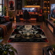 Battle Cry Wrestling Portrait Area Rug styled in a gaming room