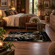 Battle Cry Wrestling Portrait Area Rug styled in a main bedroom