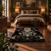 Battle Cry Wrestling Portrait Area Rug styled in a bedroom corner