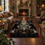 Battle Cry Wrestling Portrait Area Rug styled in a living room