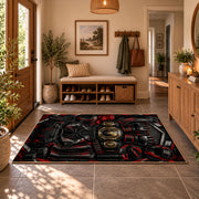 Masked Champions Collage Area Rug styled in a welcoming entryway