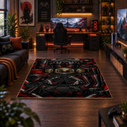 Masked Champions Collage Area Rug styled in a gaming room