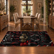Masked Champions Collage Area Rug styled in a dining room