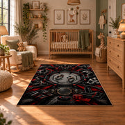 Gothic Championship Collage Area Rug styled in a cozy nursery