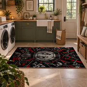 Gothic Championship Collage Area Rug styled in a modern laundry room