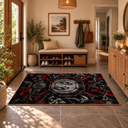 Gothic Championship Collage Area Rug styled in a welcoming entryway