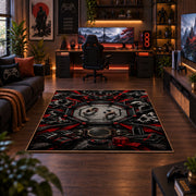 Gothic Championship Collage Area Rug styled in a gaming room