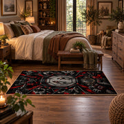 Gothic Championship Collage Area Rug styled in a main bedroom