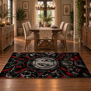 Gothic Championship Collage Area Rug styled in a dining room
