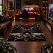 Arena Trophy Emblem Area Rug styled in a gaming room