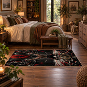 Arena Trophy Emblem Area Rug styled in a main bedroom
