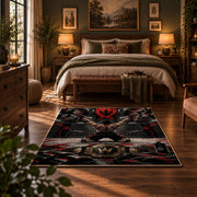 Arena Trophy Emblem Area Rug styled in a bedroom corner