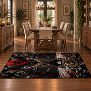 Arena Trophy Emblem Area Rug styled in a dining room