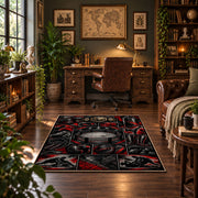 Dark Ring Hero Collage Area Rug styled in a home office