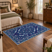 blue blue floral medallion area rug, full pattern view
