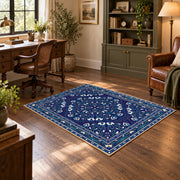 blue blue floral medallion area rug, soft surface detail