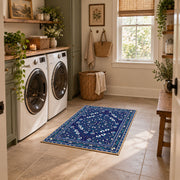 blue blue floral medallion area rug, wide interior view