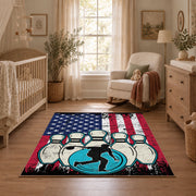 red white and blue patriotic elephant and flag motif area rug, full pattern view