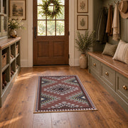 rust brown southwestern tribal diamond pattern area rug, wide interior view