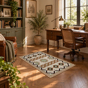 cream and black southwestern diamond pattern area rug, complete product view