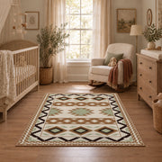 cream and black southwestern diamond pattern area rug, full pattern view