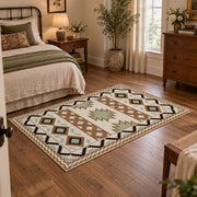 cream and black southwestern diamond pattern area rug, soft surface detail