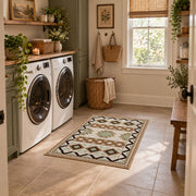cream and black southwestern diamond pattern area rug, wide interior view