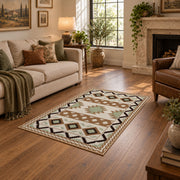 cream and black southwestern diamond pattern area rug, ornamental detail view