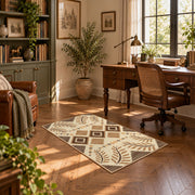 beige and brown botanical tribal pattern area rug, complete product view