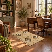 beige and brown minimal square pattern area rug, complete product view