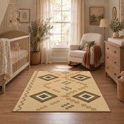 beige and brown minimal square pattern area rug, full pattern view
