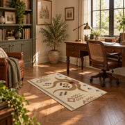 beige and brown music notes and melody pattern area rug, complete product view