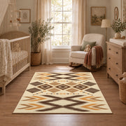 tan and orange zigzag tribal pattern area rug, full pattern view