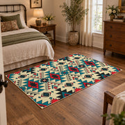 multicolor colorful southwestern tribal pattern area rug, full pattern view
